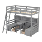 Stapelbed in Twin-formaat in huisstijl met planken, ladder en opberglades