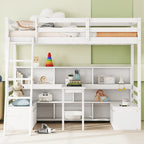Stapelbed in Twin-formaat in huisstijl met planken, ladder en opberglades
