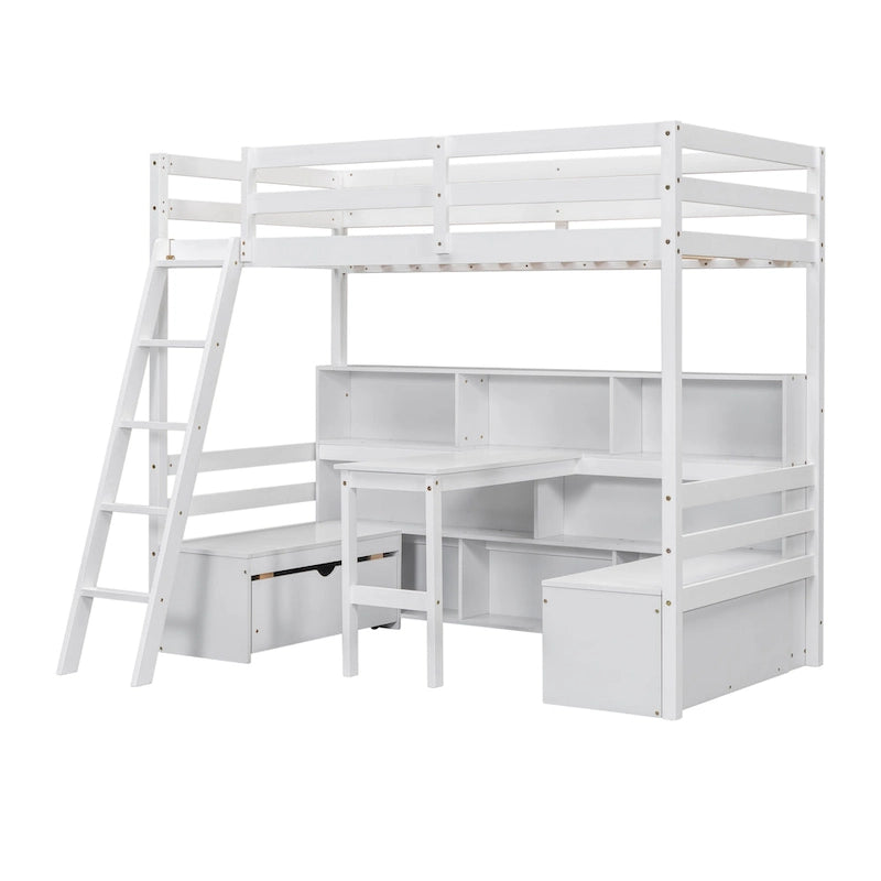 Twin House Bunk Bed with Shelves, Ladder, and Storage Drawers