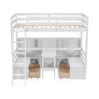 Stapelbed in Twin-formaat in huisstijl met planken, ladder en opberglades