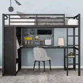 Black Twin XL Loft Bed with Built-in Wardrobe, Desk, and Storage Shelves, Space