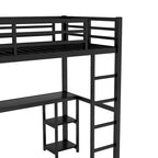 Letto a soppalco nero XL con armadio integrato, scrivania e ripiani contenitori, salvaspazio