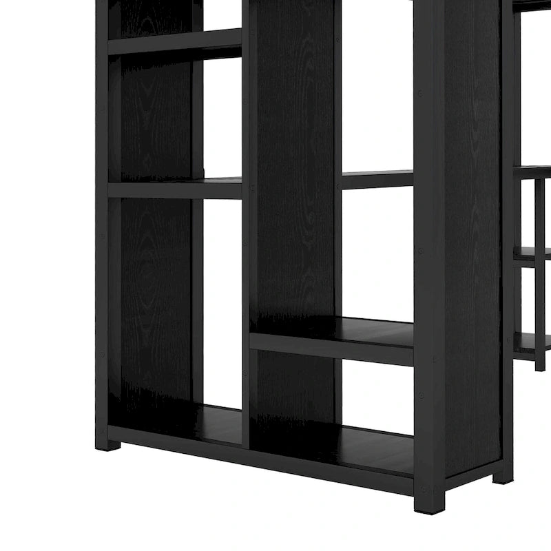 Black Twin XL Loft Bed with Built-in Wardrobe, Desk, and Storage Shelves, Space