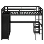 Letto a soppalco nero XL con armadio integrato, scrivania e ripiani contenitori, salvaspazio