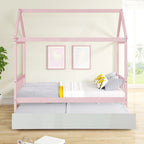 Letto a casetta Twin Size in pino con letto estraibile funzionale per gli ospiti