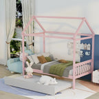 Letto a casetta Twin Size in pino con letto estraibile funzionale per gli ospiti