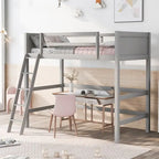 Letto a soppalco singolo in legno massello con scala, letto per bambini