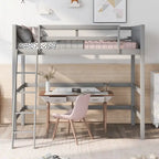 Letto a soppalco singolo in legno massello con scala, letto per bambini