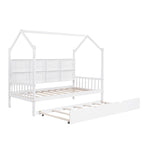 Letto a casetta bianco in legno di pino per bambini con letto estraibile, ripiano e tetto